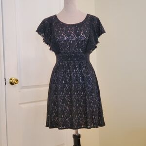 American Rag Mini Black Lace Smocked Elastic Waistband Dress, Size S.